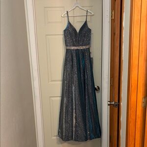 Elegant Blue Glitter Prom Dress